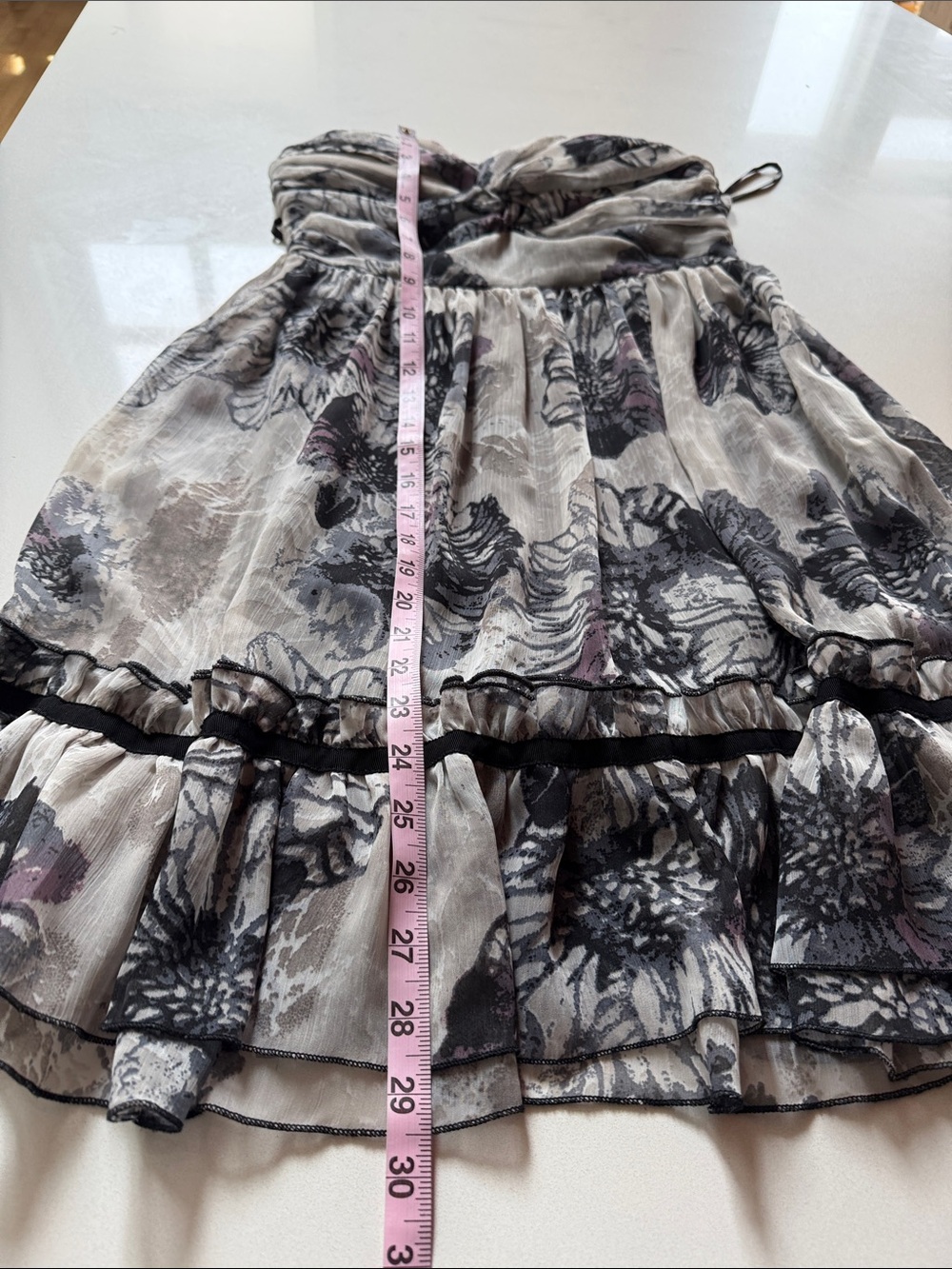 C. Luce Strapless Floral Empire Waist Mini Dress, Ruffle Hem, Size M - Picture 14 of 15